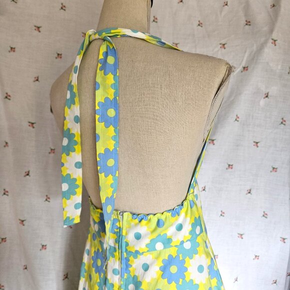 Size S Cotton Floral Halter Dress Yellow - Picture 8 of 9